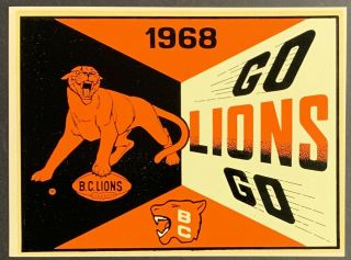 1968 Cfl Football Bc Lions Decal / Sticker Very Rare