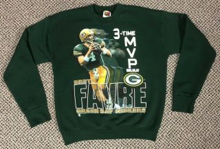 Vintage 90s 1997 Nfl Brett Favre Green Bay Packers 3 - Time Mvp Sweatshirt