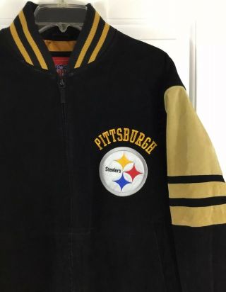 Pittsburg Steelers Nfl Varsity Suede Leather Jacket G - Iii Apparel Sz L Vtg 90’s