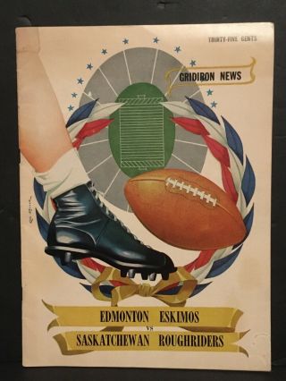 1956 Cfl Football Game Program Edmonton Eskimos Vs Saskatchewan Roughriders