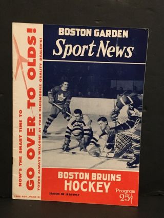 November 8,  1956 Boston Bruins Program Vs Detroit Red Wings W Ticket Stub