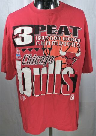 Vintage 1993 Chicago Bulls 3 Peat Nba Champions Red T Shirt Xl Logo 7