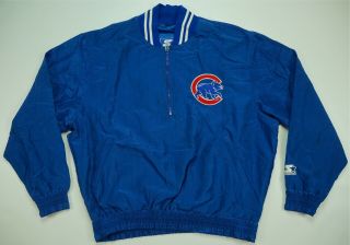 Rare Vintage Starter Chicago Cubs 1/4 Zip Pullover Windbreaker Jacket 90s Blue M