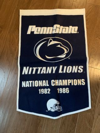 Stunning Penn State Football 1982 & 1986 Ncaa Championship Banner 37” Long