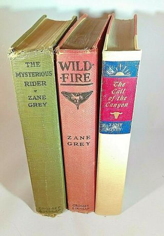 3 Vintage Western Zane Grey Books Mysterious Rider,  Wildfire,  Call Of The Canyon