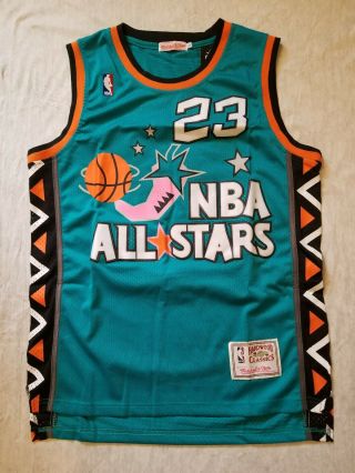 23 Michael Jordan 1996 All Star Teal Throwback Vintage Basketball Men 
