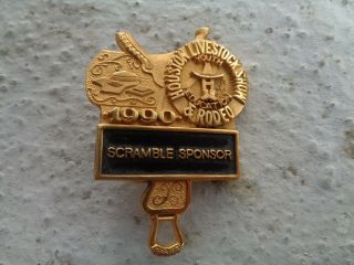 Vintage 1990 Houston Livestock Show & Rodeo Lapel Pin Scramble Sponsor Badge