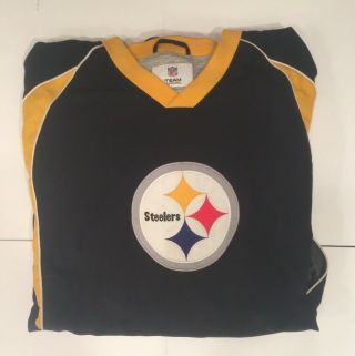 Vintage Pittsburg Steelers Pullover Size Xxl Black Windbreaker Nfl