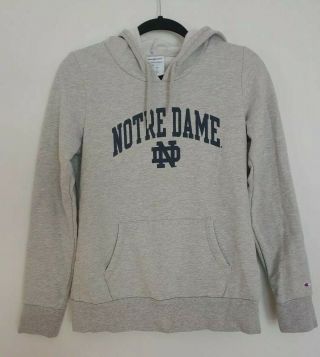 Champion Authentic Notre Dame Womens Gray Pullover Hoodie Sweatshirt Slim Szm