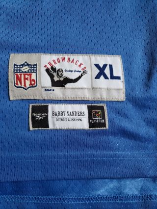 NFL Reebok Vintage Throwbacks Barry Sanders Detroit Lions 1996 XL Jersey 20 3