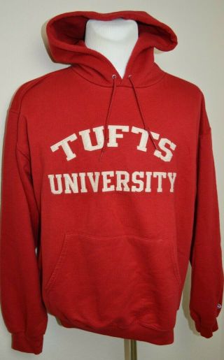 Vintage Champion Tufts Jumbos University Of Massachusetts Red Hoodie Mens Large