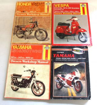 4 X Vintage Moterbike & Scooter Owners Workshop Manuals Vespa Yamaha Honda - T07