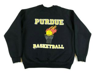 Vtg 80s Discus Athletic Purdue Basketball Sweatshirt Mens Xl Black Raglan
