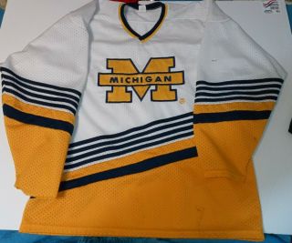 Vintage 90s Michigan Wolverines Hockey Jersey Size L Pro Stitch Made In Usa
