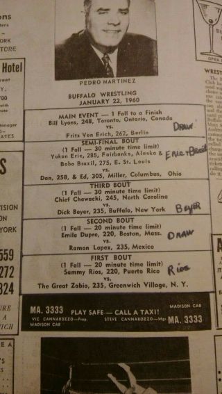 1960 NWA vintage Wrestling program Beyer Destroyer Brazil Dupre Von Erich WWWF 3