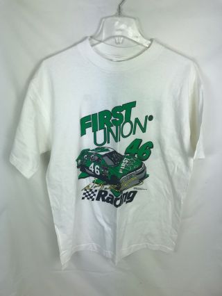 Ecu Vintage Nascar Wally Dallenbach First Union 46 Print T - Shirt Sz L 1997 90s