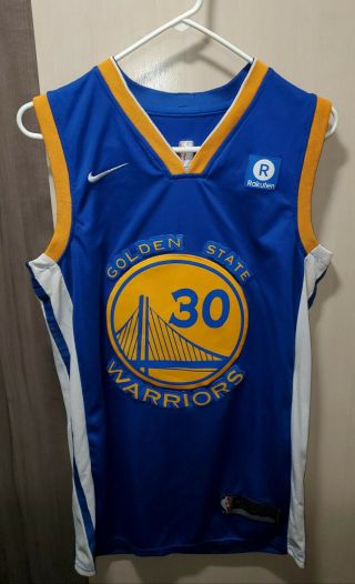 Nba Nike Steph Curry Golden State Warriors 30 Basketball Jersey Blue Gold Size L