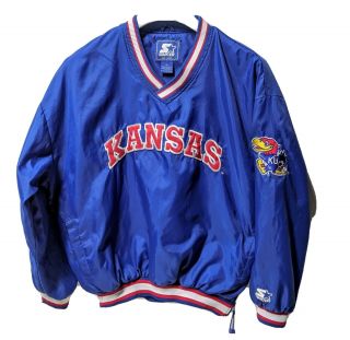 Vintage Ku Kansas Jayhawks Starter Jacket Pullover Xl Side Zip Embroidered Vtg