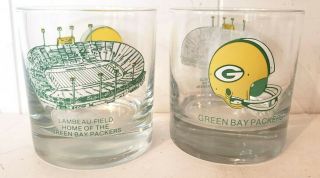 Two Vintage NFL Green Bay Packers Whiskey Glasses - 2 Bar Helmet Lambeau Field 2