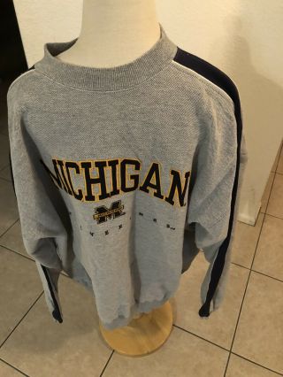 Vintage 90’s University Of Michigan Wolverines Sweatshirt Spellout Gray Xl