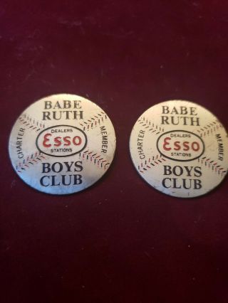 Vintage Esso Babe Ruth Boys Club Charter Member Pins.