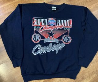 Vintage 1992 World Champions Dallas Cowboys Football Sweatshirt Size L Navy Mens