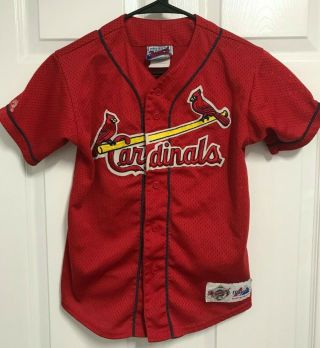 St Louis Cardinals Red Youth Button Up Sewn Baseball Jersey M Majestic Diamond