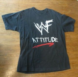 Wwf Attitude T - Shirt 1998,  Approx.  Large Size,  Black,  Wwe,  Vintage