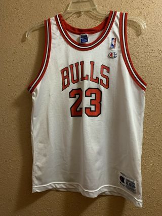 Vintage Youth Xl 18 - 20 Champion White Chicago Bulls Jordan Jersey