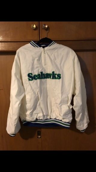 Vintage Reebok Seattle Seahawks,  1/4 Zip Lined Pullover,  White,  Size M But Big