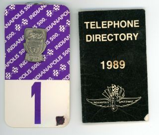 1989 Indianapolis Motor Speedway Indy 500 Badge And Phone Directory