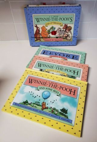 3 Vintage Winnie The Pooh Pop - Up Books With Case And Handle