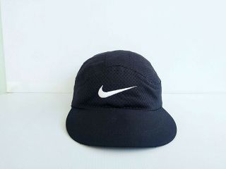 Nike 6 Panel Black Cap Hat Mesh White Logo