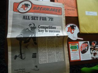 1979 BC Lions training camp guide mailorder envelope sticker &schedule,  insert, 2