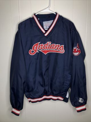 Vintage 1990s Starter Mlb Cleveland Indians Pullover Bomber Jacket Size Xl