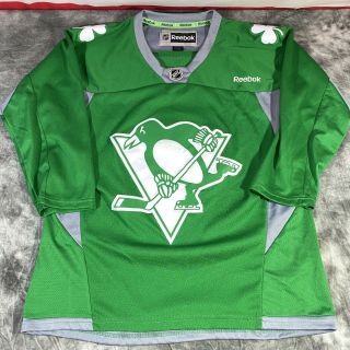 Pittsburgh Penguins St Patricks Day Green Practice Jersey Reebok Youth L/xl