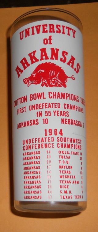 1965 Cotton Bowl 1964 National Champions Arkansas Razorbacks Glass 4 Last One