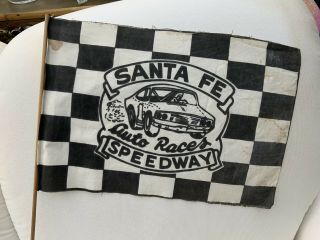 Vintage Santa Fe Speedway Auto Racing Black White Checkered Flag On Pole 11 X 17