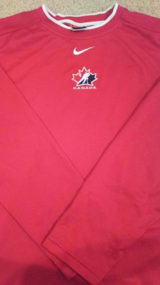 Mens Nike Dri Fit Team Canada Hockey Jersey Shirt 2XL IIHF Red Longsleeve 2