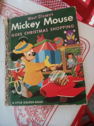 Vintage Walt Disney Mickey Mouse Goes Christmas Shopping Little Golden Book