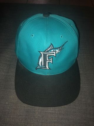 Vintage 90s Florida Marlins Teal Snapback Hat