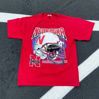 90s Nebraska Cornhuskers Ncaa College Football Helmet Tee Shirt Red Vtg Size M