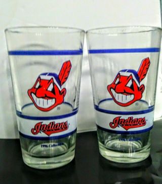 2 Cleveland Indians Chief Wahoo 1996 Collectable Drinking Glasses 16 Ounces