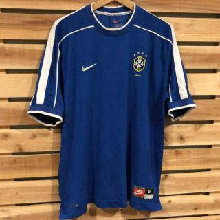 Rare Vtg Blue Nike Fit Brazil National Soccer Football Futbol Jersey World Cup L
