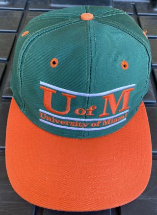 Vintage 90s U Of M Miami Hurricanes The Game Split Bar Snapback Hat Cap 2 Tone