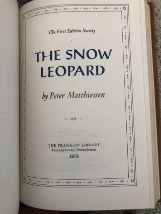 The Snow Leopard By Peter Matthiessen Franklin Library First Edition
