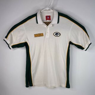 Vintage Green Bay Packers Mens Sz L Green White Embroidered Polo Nfl Shirt
