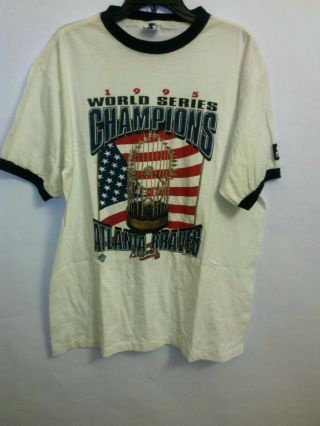 Vintage Starter Atlanta Braves T - Shirt Mens L White 1995 Champs Mlb Baseball