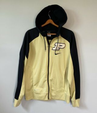 Nike Therma Fit Purdue Boilermakers Full Zip Hooded Sweatshirt Jacket Gold Black