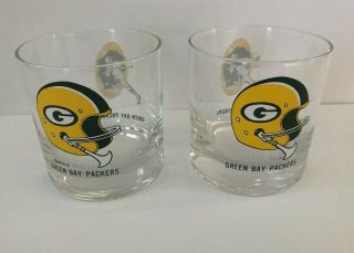 Vintage Green Bay Packers Football Rare Set Of 2 Double Sided Logo Glasses
